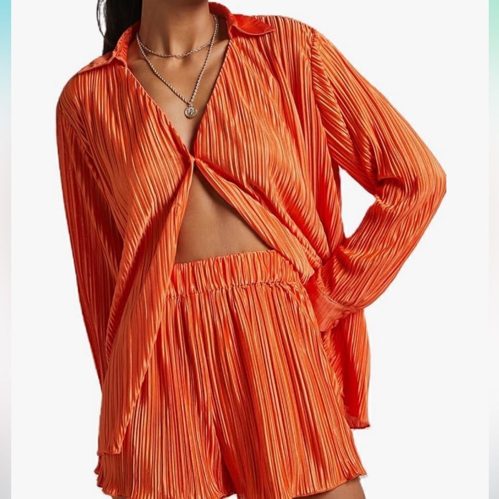 Orange short Plisse set